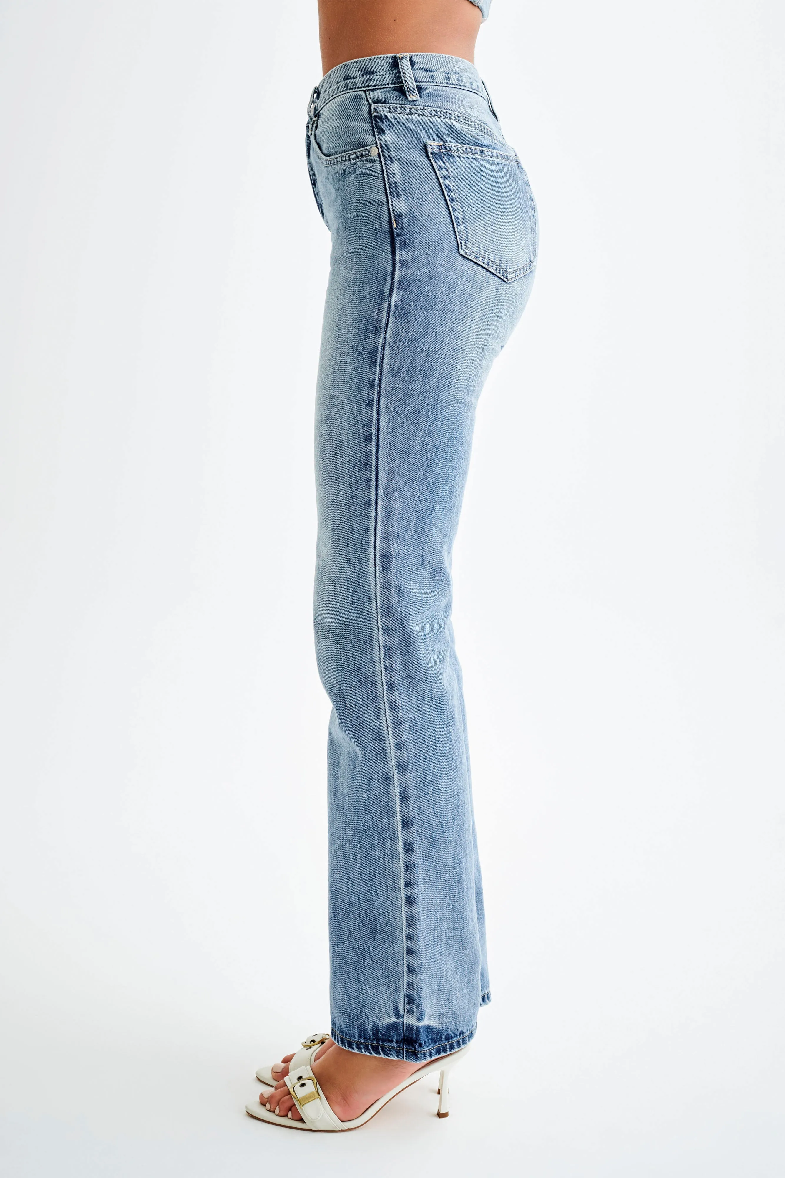 Janine High Waisted Straight Leg Jeans - Washed Mid Blue