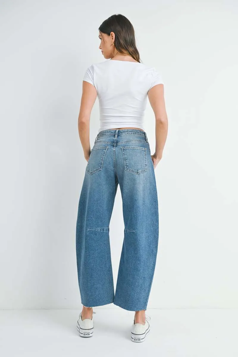 Just Black Barrel Jeans in Med Denim