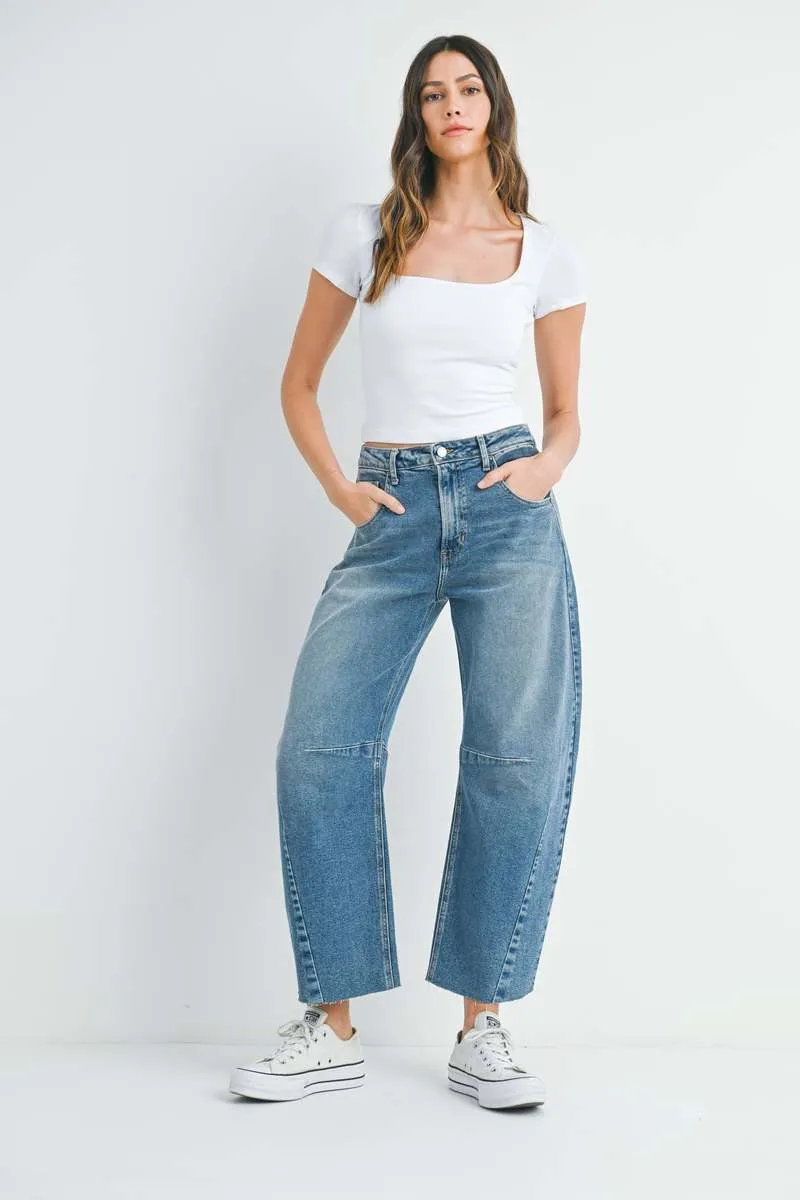 Just Black Barrel Jeans in Med Denim