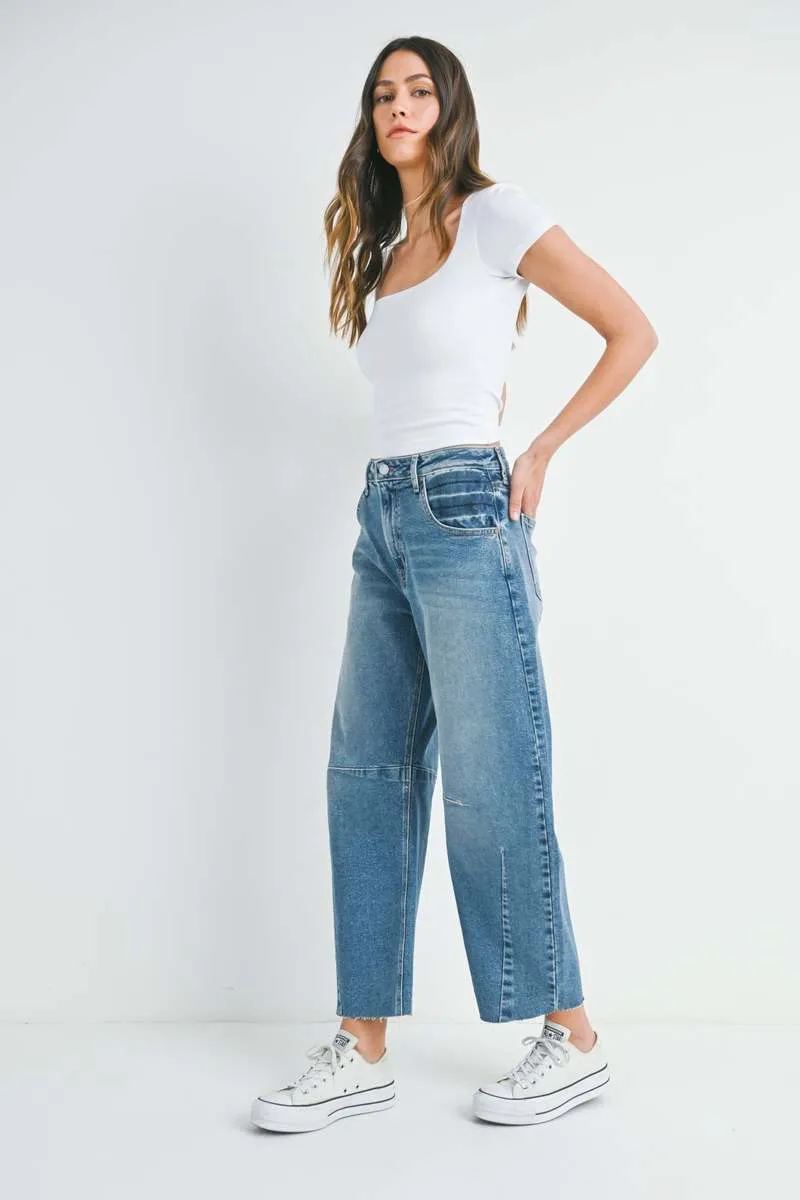 Just Black Barrel Jeans in Med Denim