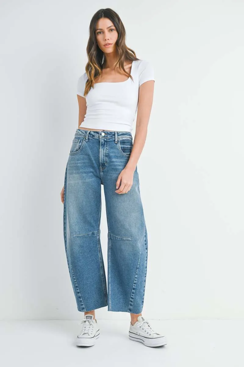 Just Black Barrel Jeans in Med Denim