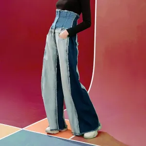 KittenAlarm - Eliza High Rise Patchwork Wide Jeans