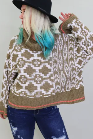 Last Call Cora Cowl Neck Aztec Sweater
