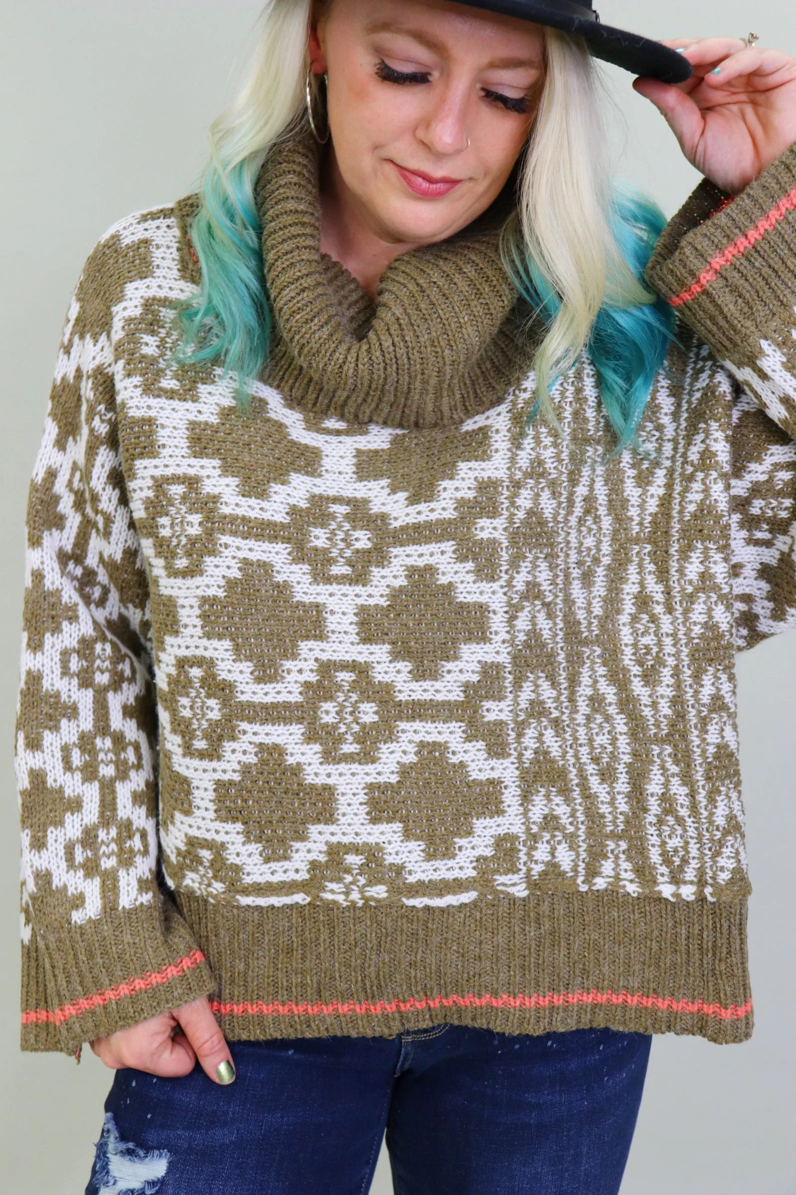 Last Call Cora Cowl Neck Aztec Sweater