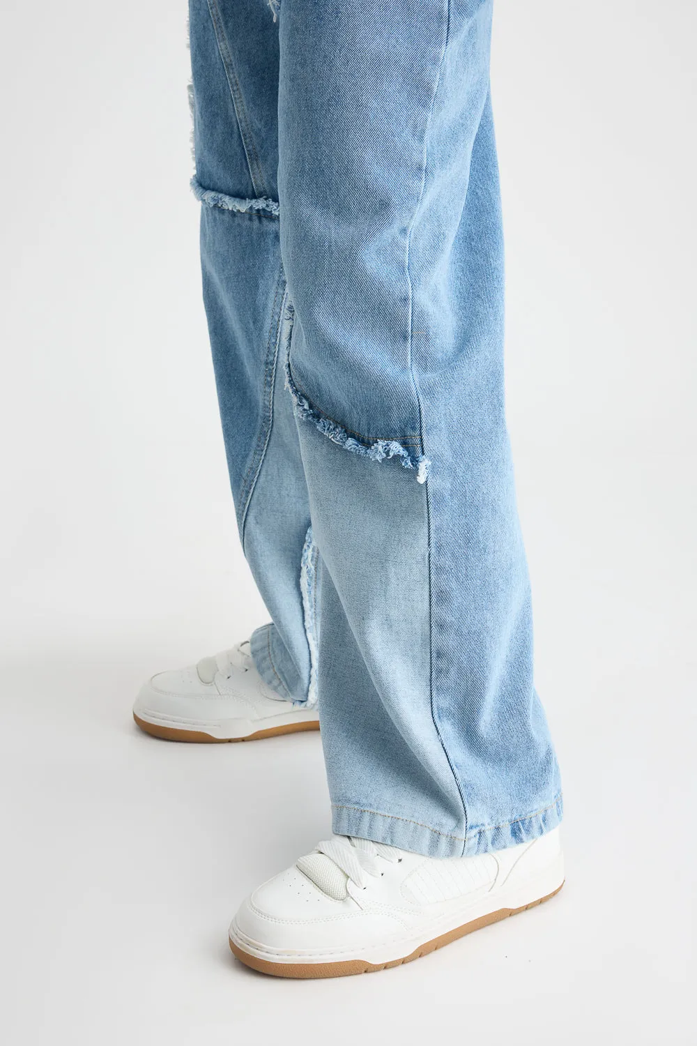 Light Blue Patchwork Straight Men's Jeans