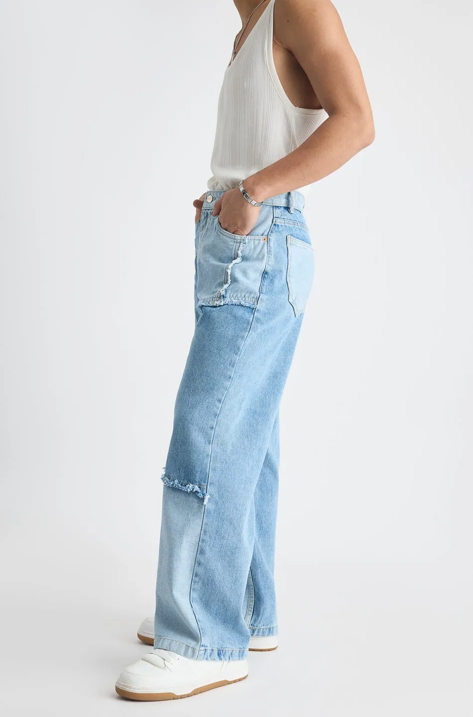 Light Blue Patchwork Straight Men's Jeans