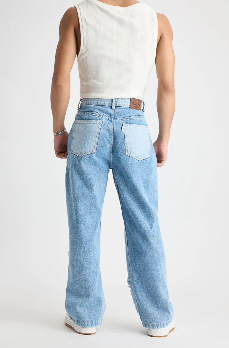 Light Blue Patchwork Straight Men's Jeans