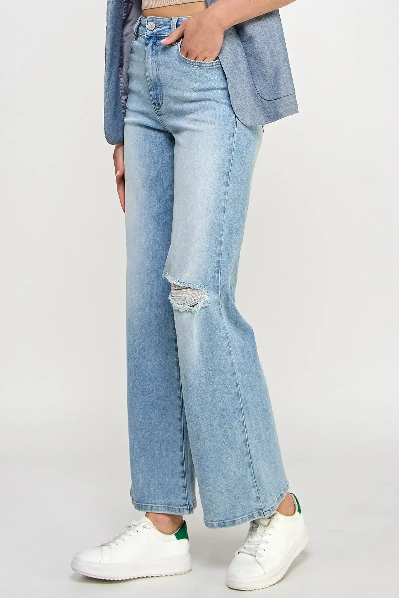 Light Blue Relaxed Fit Wide Leg Jeans