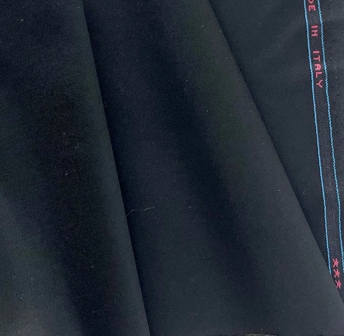 Lighter-Weight Jet Black Selvedged Super 150s Wool Twill (Made in Italy)
