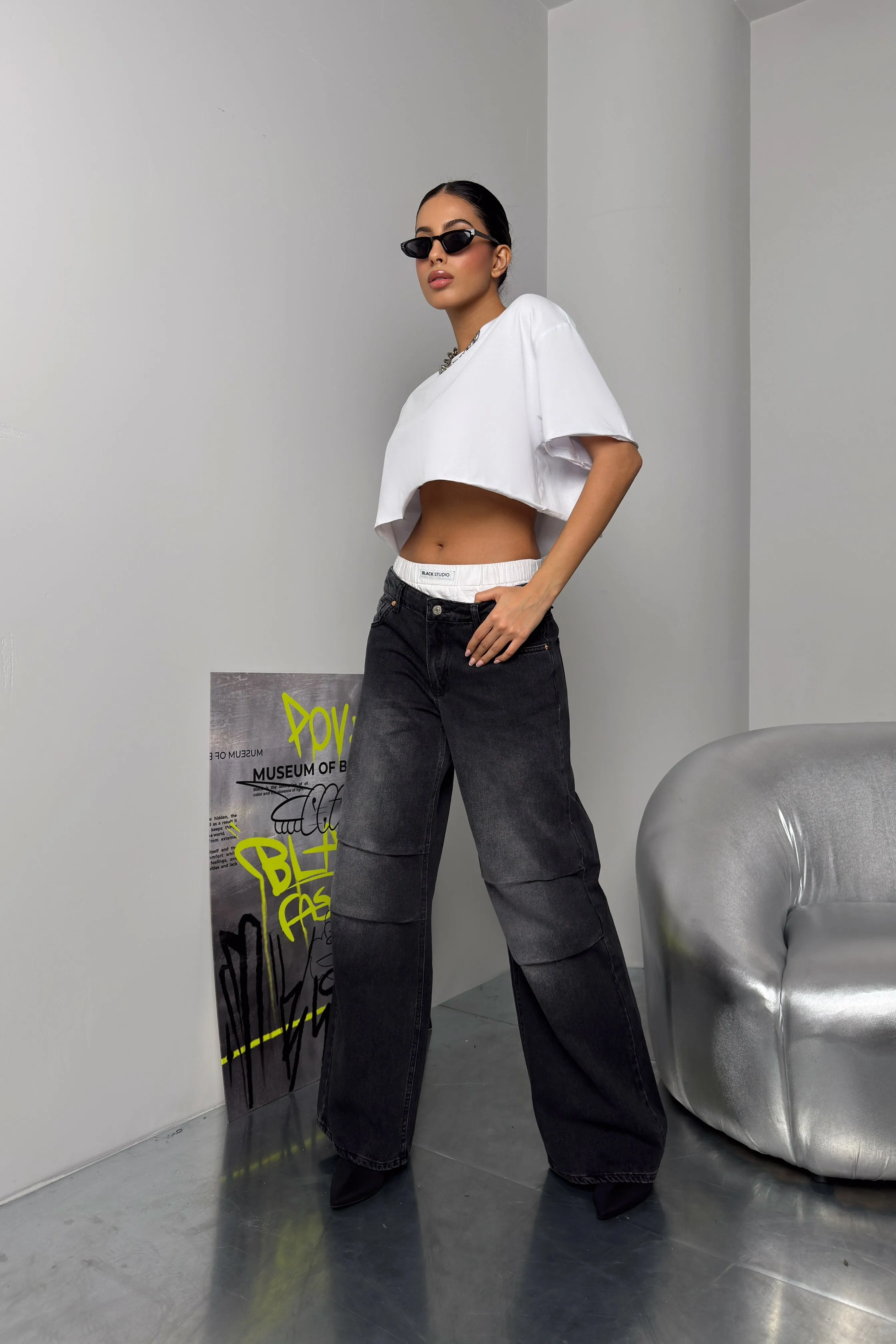 Low Waist Baggy Jeans Washed Look