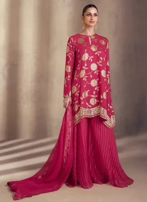 Magenta Premium Silk Sharara Suit with Thread and Sequins Detail