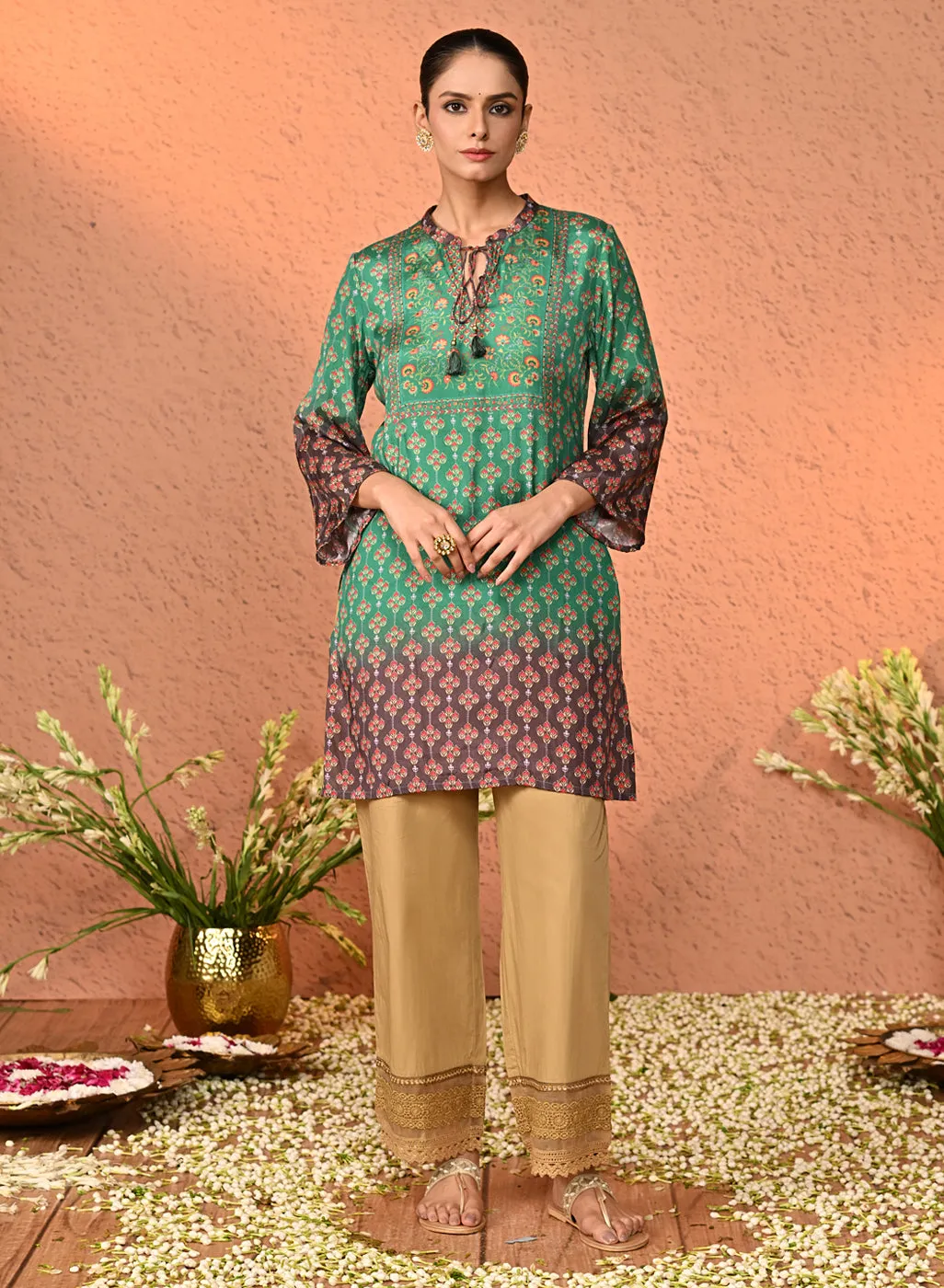 Mahira Golden Cotton Relaxed Fit Palazzos for Women