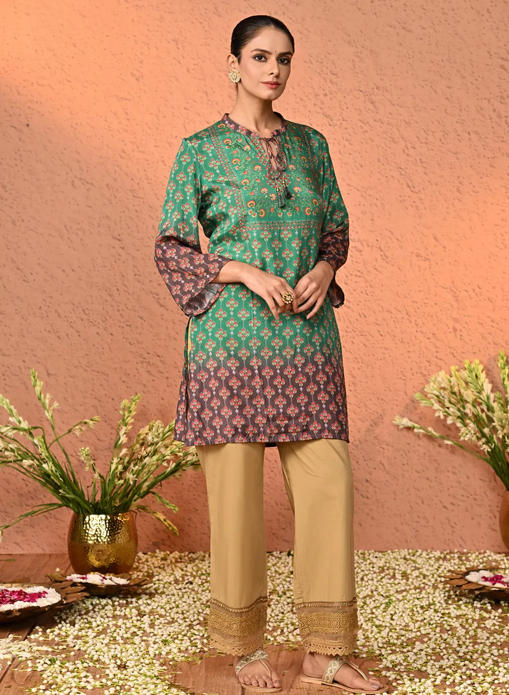 Mahira Golden Cotton Relaxed Fit Palazzos for Women