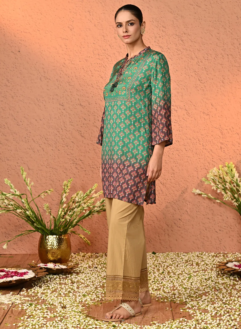 Mahira Golden Cotton Relaxed Fit Palazzos for Women