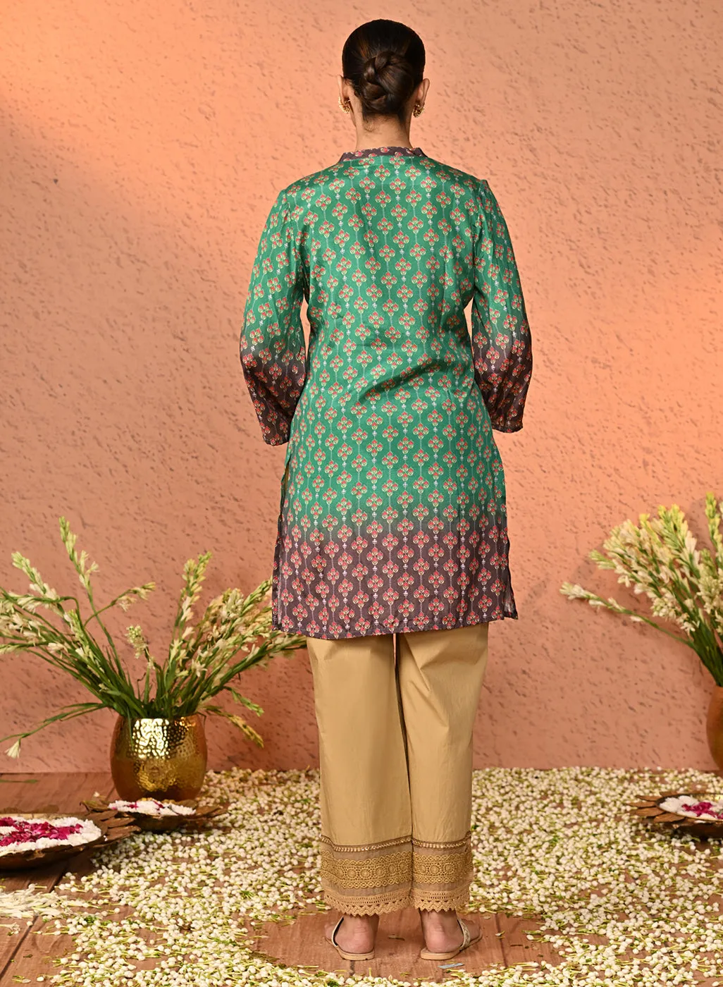 Mahira Golden Cotton Relaxed Fit Palazzos for Women