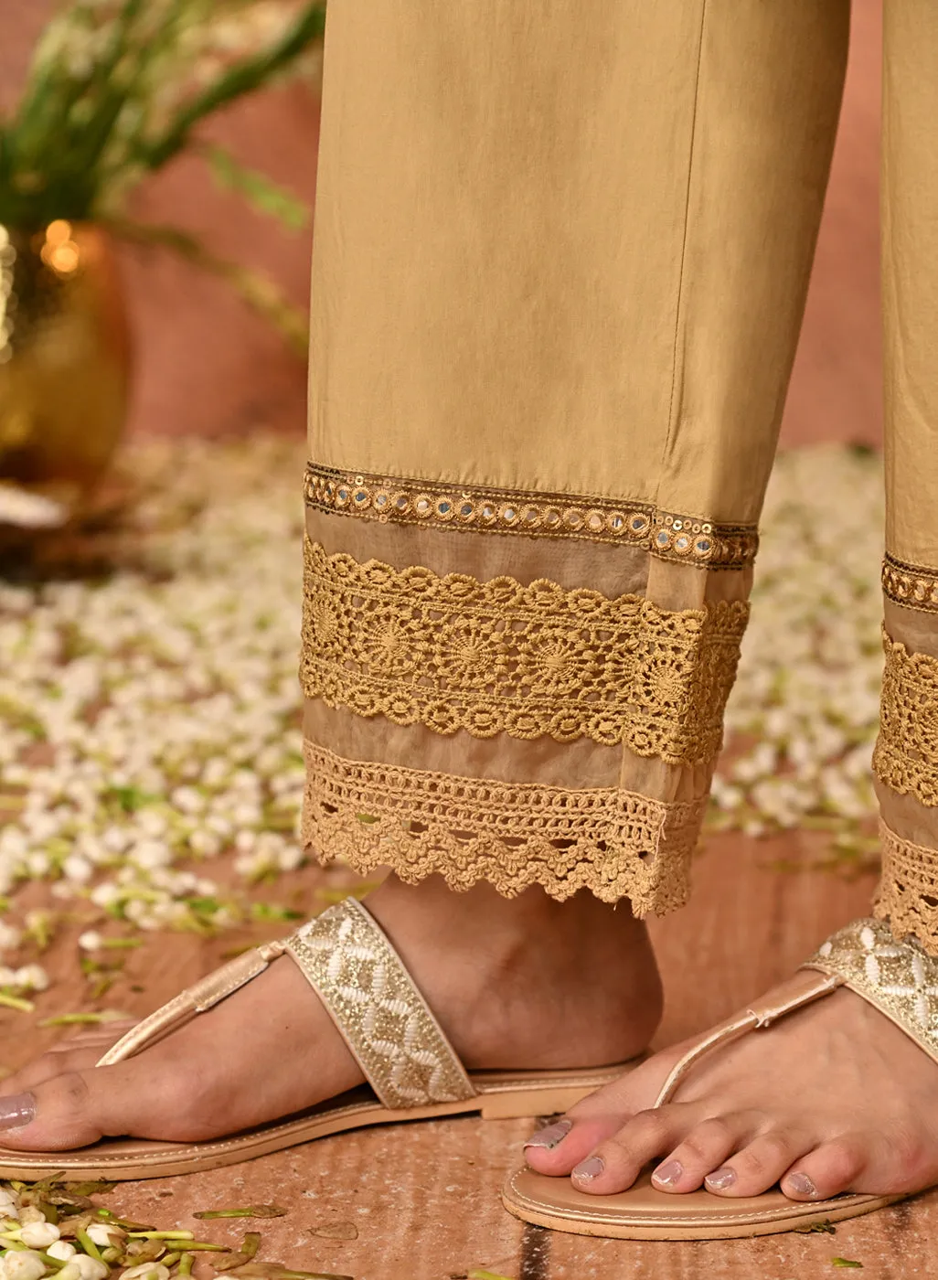 Mahira Golden Cotton Relaxed Fit Palazzos for Women