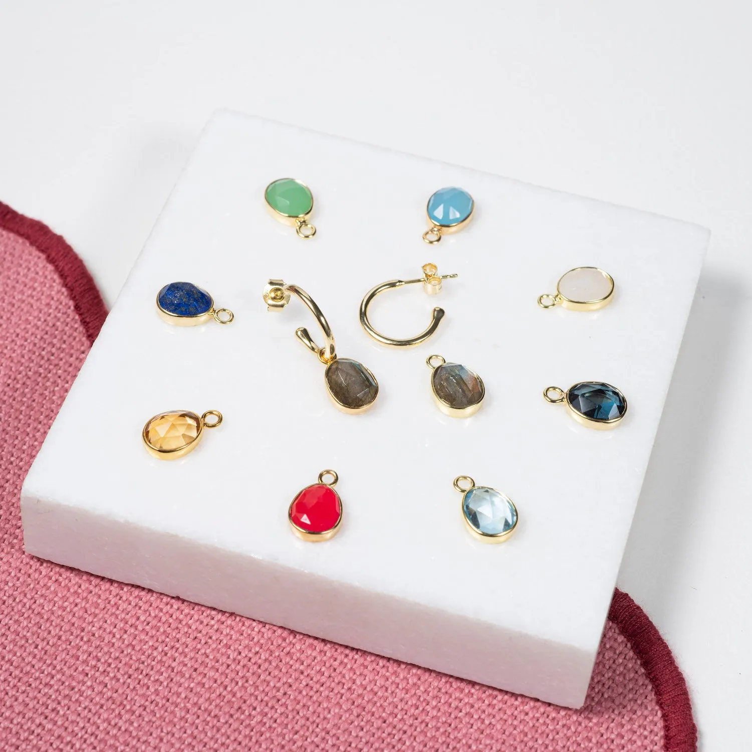 Manhattan Gold & Fuchsia Pink Chalcedony Interchangeable Gemstone Earrings