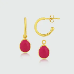 Manhattan Gold & Fuchsia Pink Chalcedony Interchangeable Gemstone Earrings