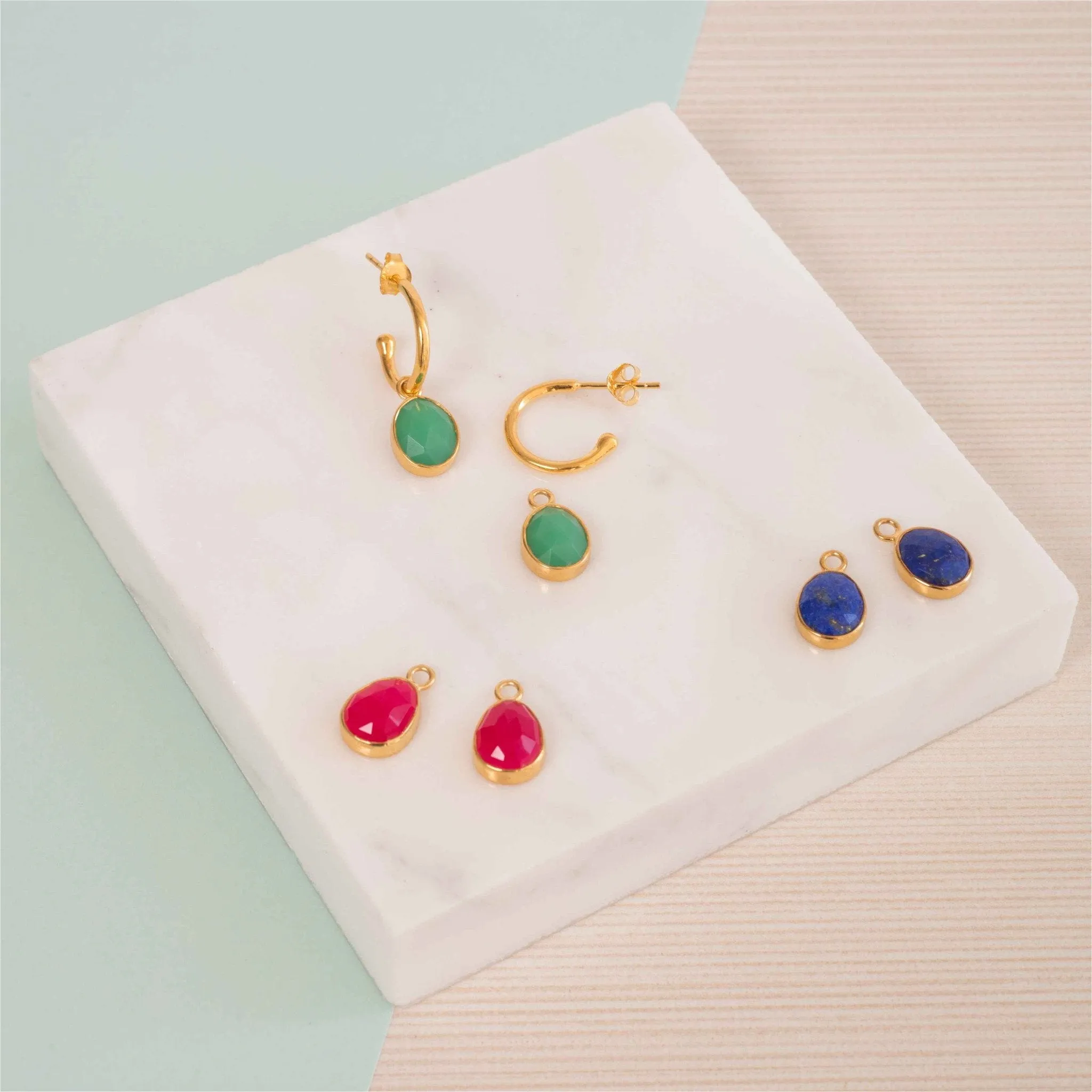 Manhattan Gold & Fuchsia Pink Chalcedony Interchangeable Gemstone Earrings