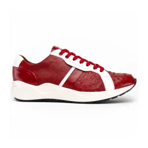 Marco Di Milano Lyon II Men's Shoes Red & White Calf-Skin / Ostrich Leg Casual Sneakers (MDM1069)