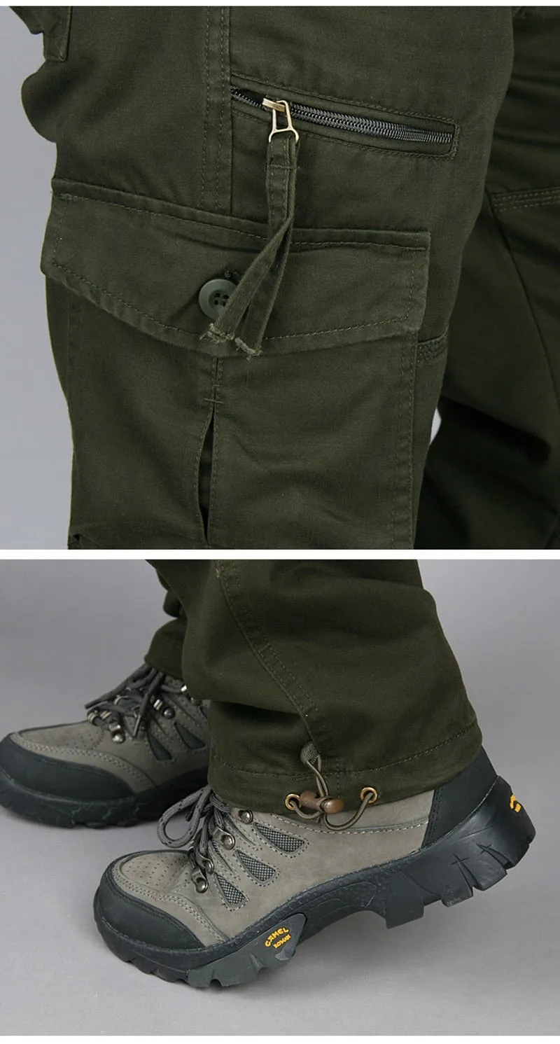 Men Casual Cargo Pants Multi-Pocket Tactical Military Army Straight Loose Trousers Overalls Zipper Pocket Pants