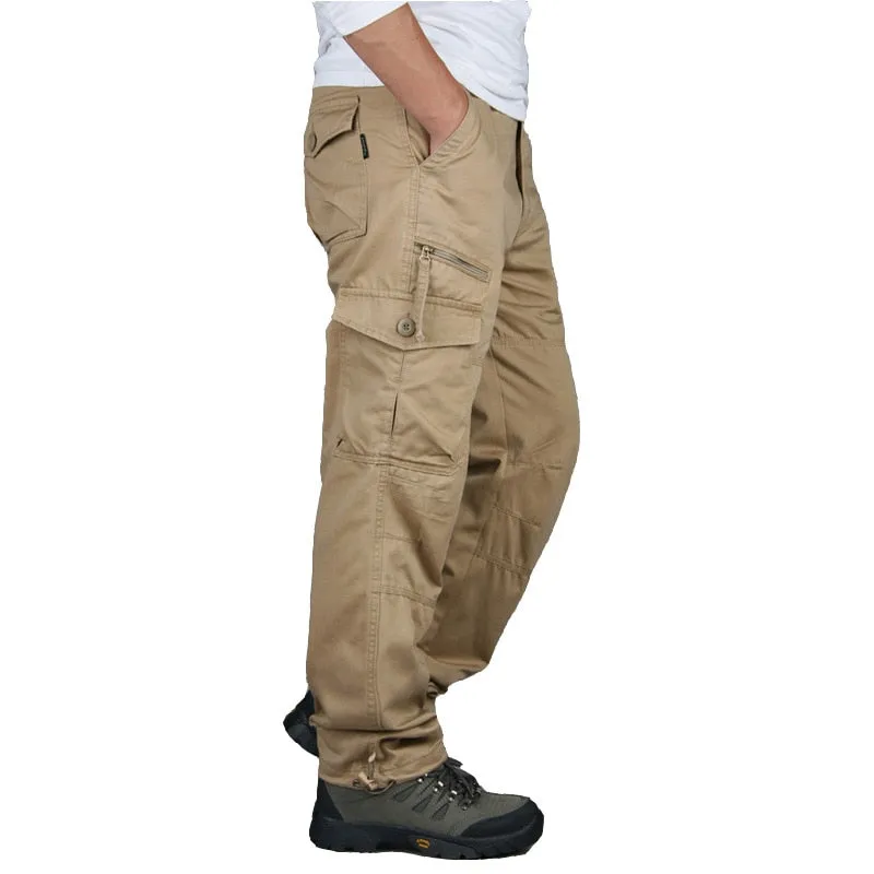 Men Casual Cargo Pants Multi-Pocket Tactical Military Army Straight Loose Trousers Overalls Zipper Pocket Pants