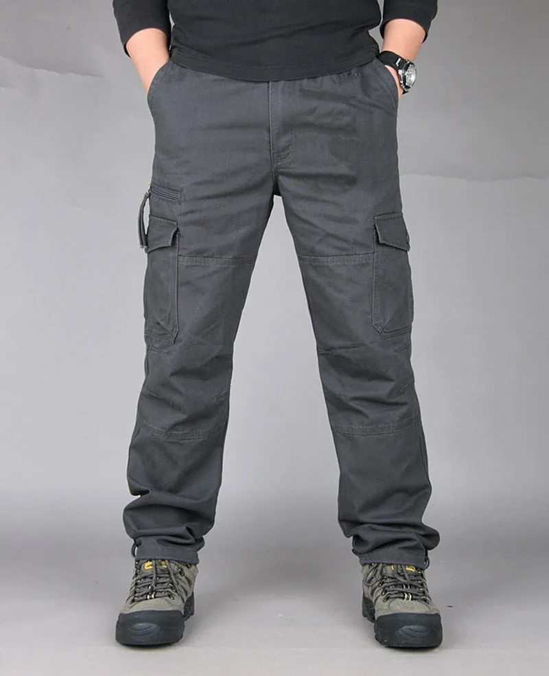 Men Casual Cargo Pants Multi-Pocket Tactical Military Army Straight Loose Trousers Overalls Zipper Pocket Pants