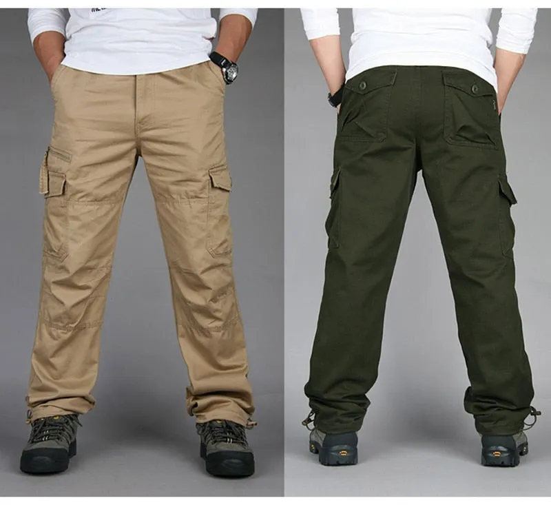 Men Casual Cargo Pants Multi-Pocket Tactical Military Army Straight Loose Trousers Overalls Zipper Pocket Pants