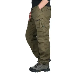 Men Casual Cargo Pants Multi-Pocket Tactical Military Army Straight Loose Trousers Overalls Zipper Pocket Pants