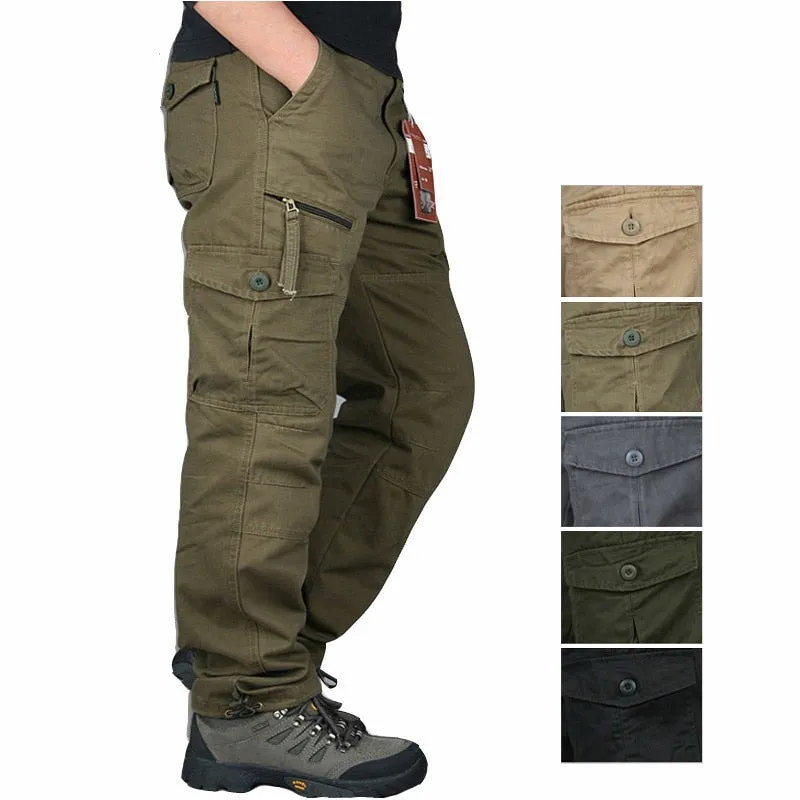 Men Casual Cargo Pants Multi-Pocket Tactical Military Army Straight Loose Trousers Overalls Zipper Pocket Pants