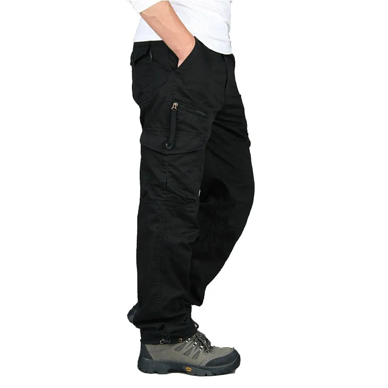 Men Casual Cargo Pants Multi-Pocket Tactical Military Army Straight Loose Trousers Overalls Zipper Pocket Pants