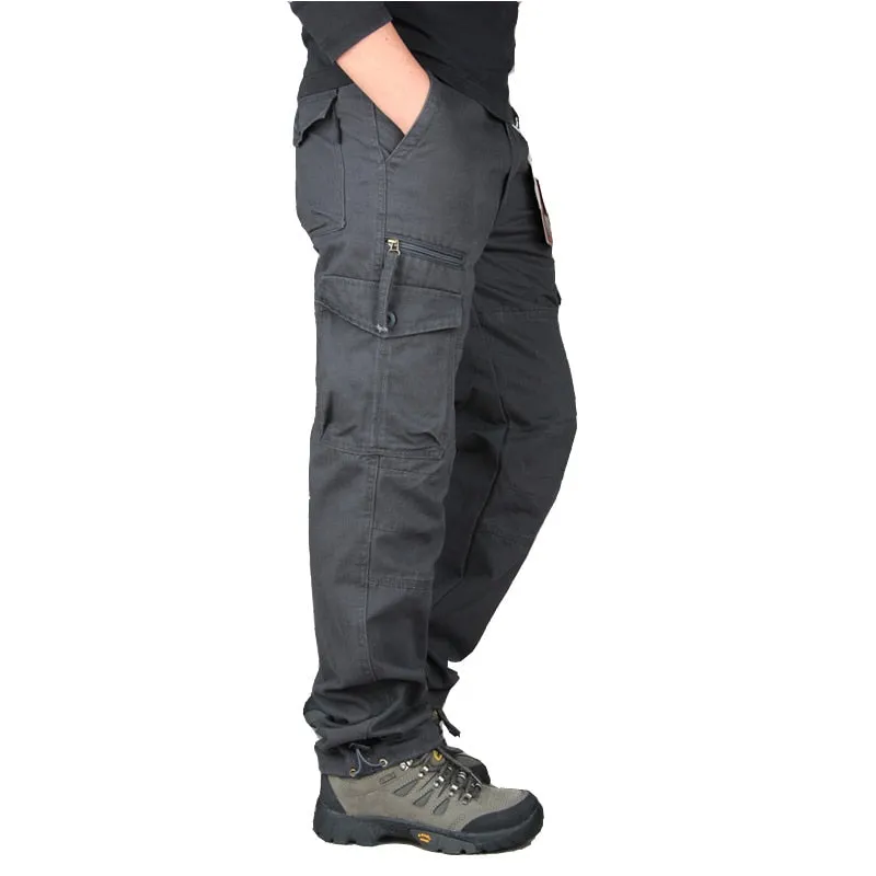 Men Casual Cargo Pants Multi-Pocket Tactical Military Army Straight Loose Trousers Overalls Zipper Pocket Pants