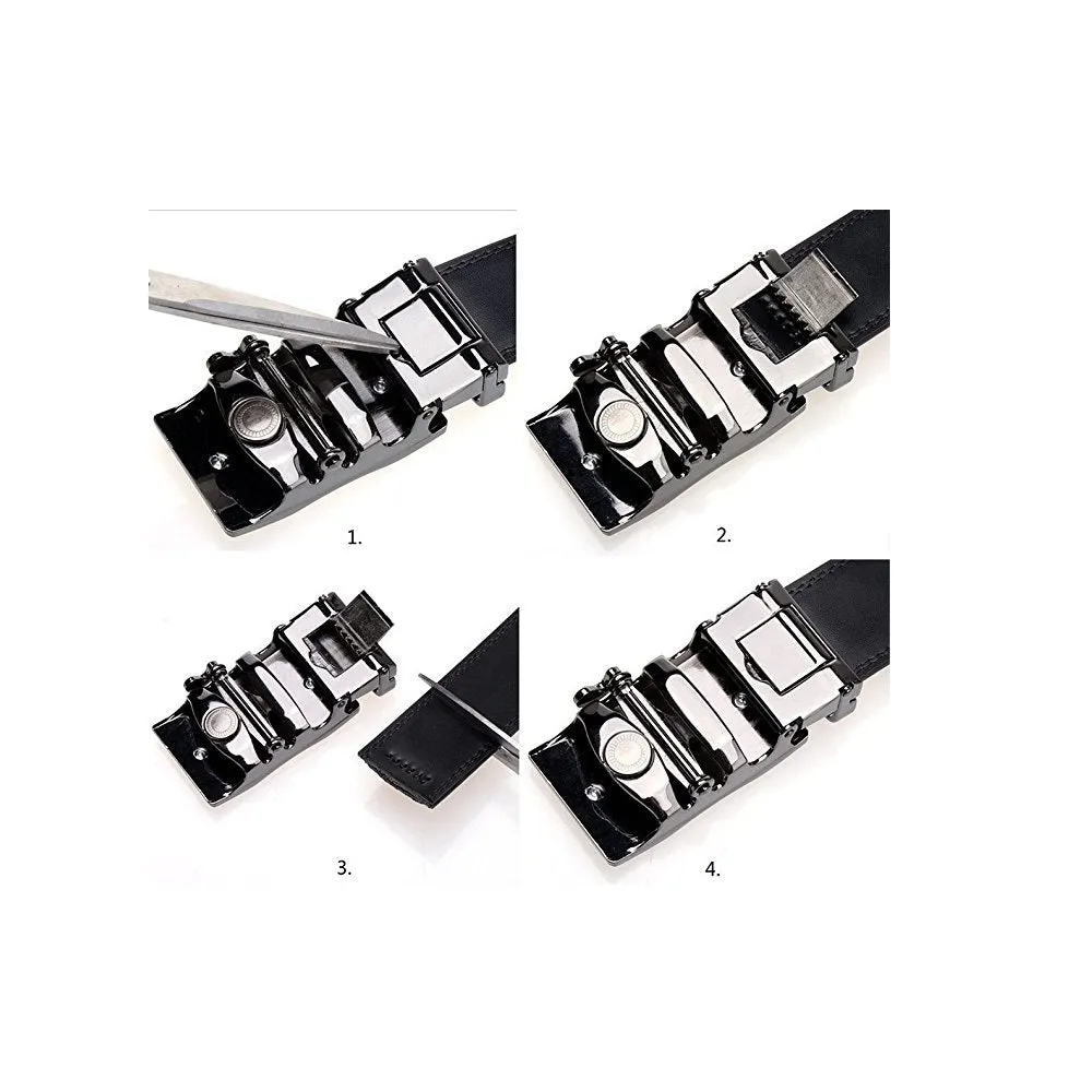 Men's Black Formal Dress Work Leather Ratchet Automatic Sliding Belt - Fits S to XL - Ships Same/Next Day!