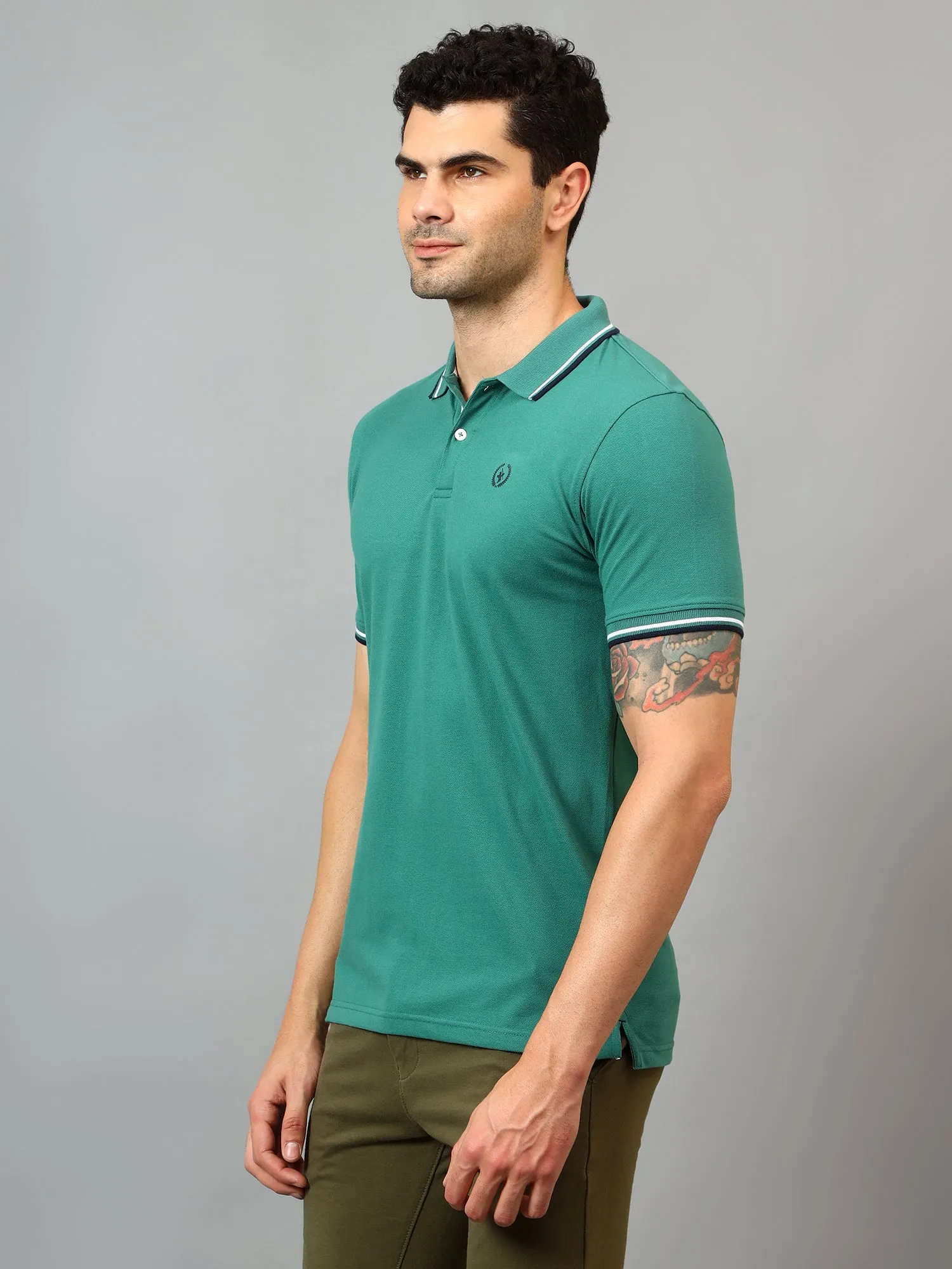 Men's Green  Polo neck Half Sleeve T-Shirt