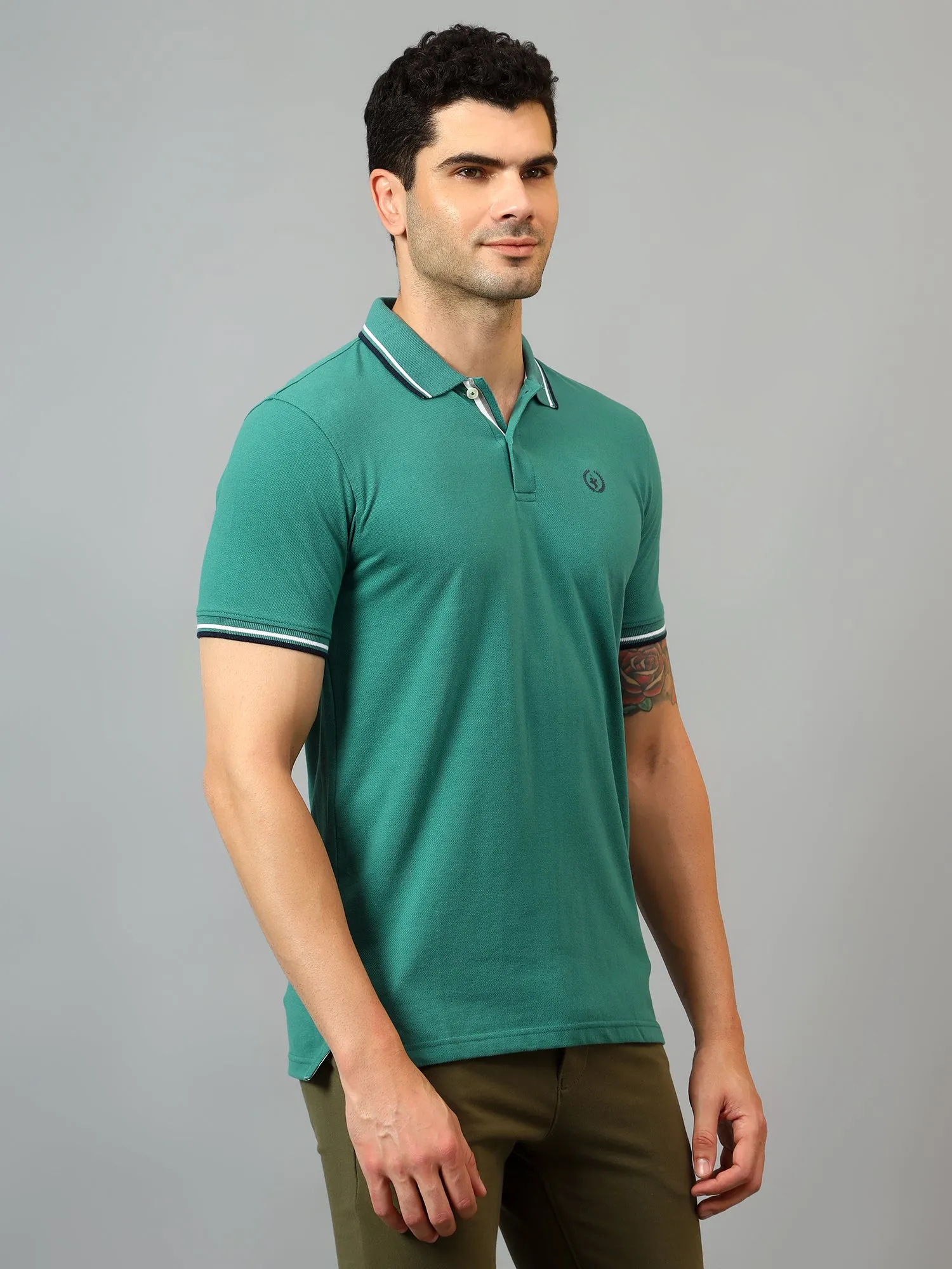 Men's Green  Polo neck Half Sleeve T-Shirt