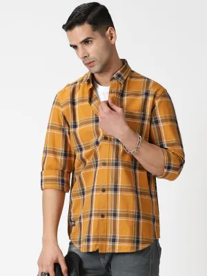 MEN'S KHAKI CHECKS SLIM FIT SHIRT