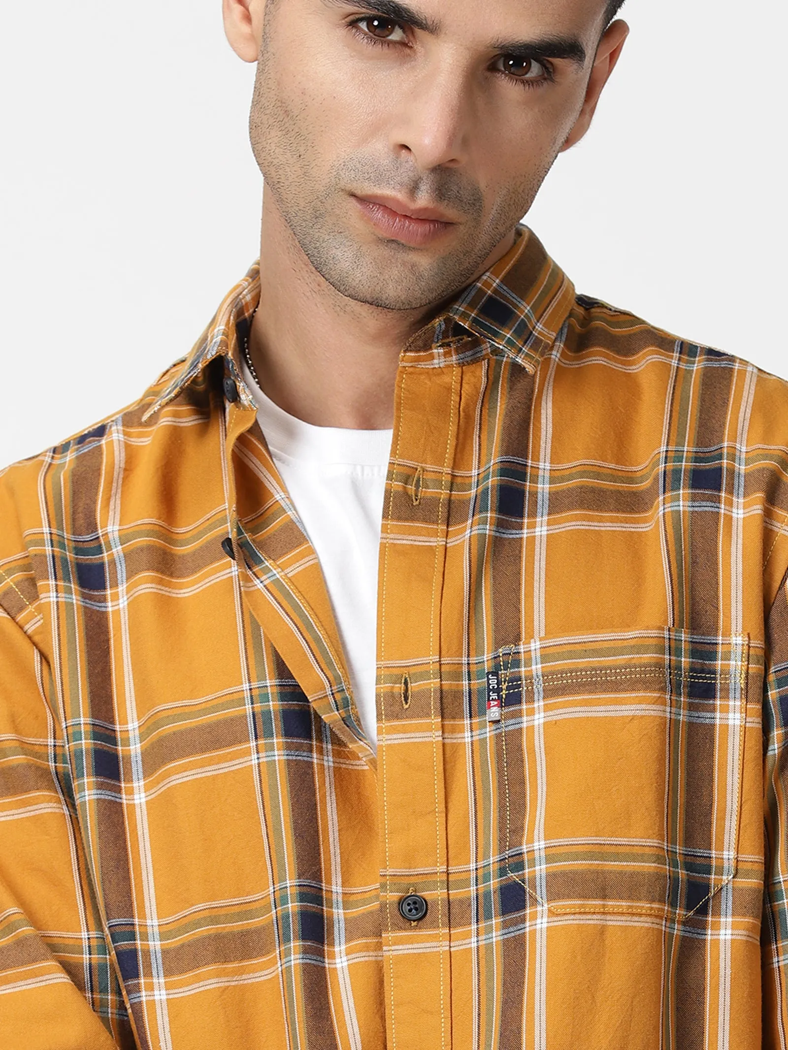 MEN'S KHAKI CHECKS SLIM FIT SHIRT