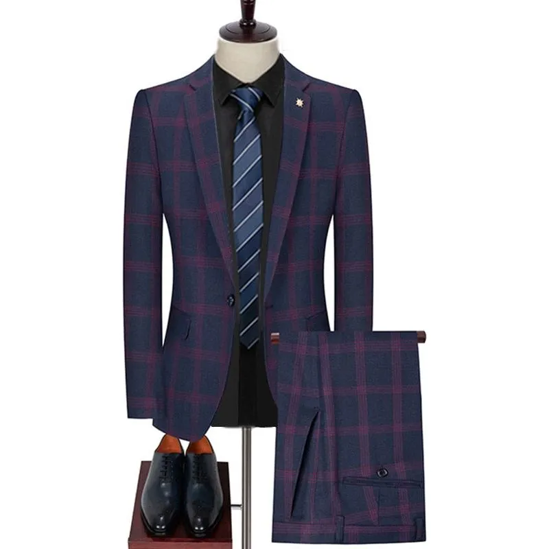 Men's Plaid Blazer Pants Vest 3 Pieces Business Suit