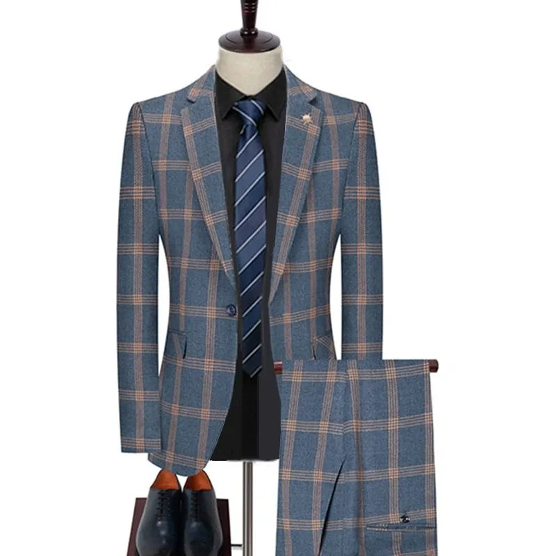 Men's Plaid Blazer Pants Vest 3 Pieces Business Suit