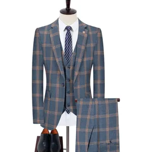 Men's Plaid Blazer Pants Vest 3 Pieces Business Suit