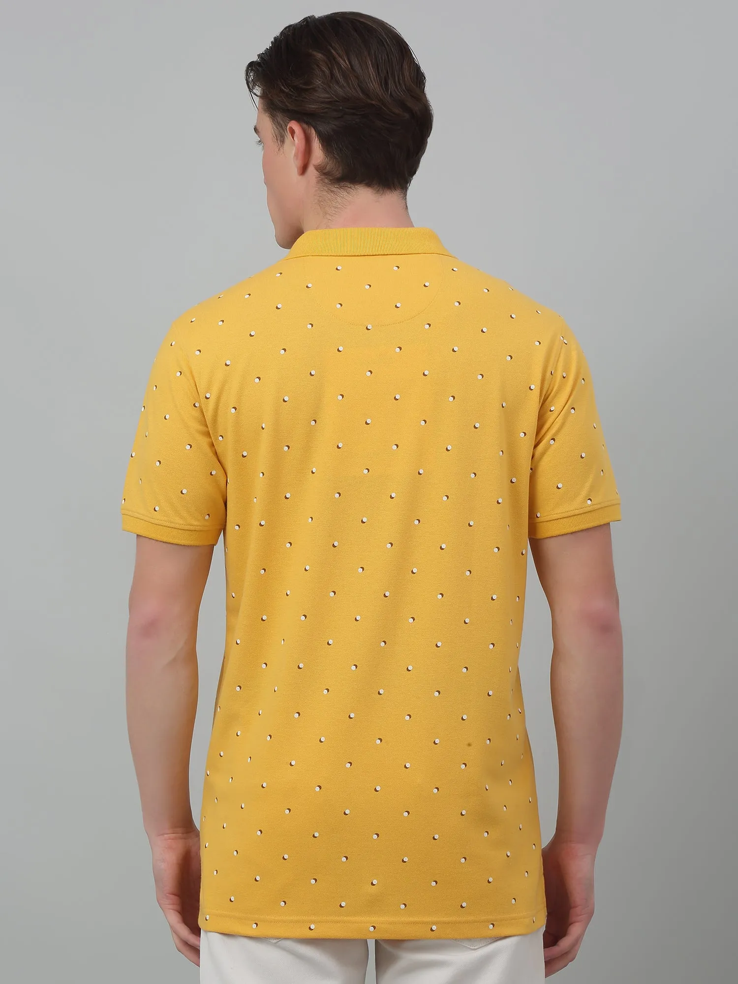 Men's Yellow All over print Polo neck Half Sleeve T-Shirt