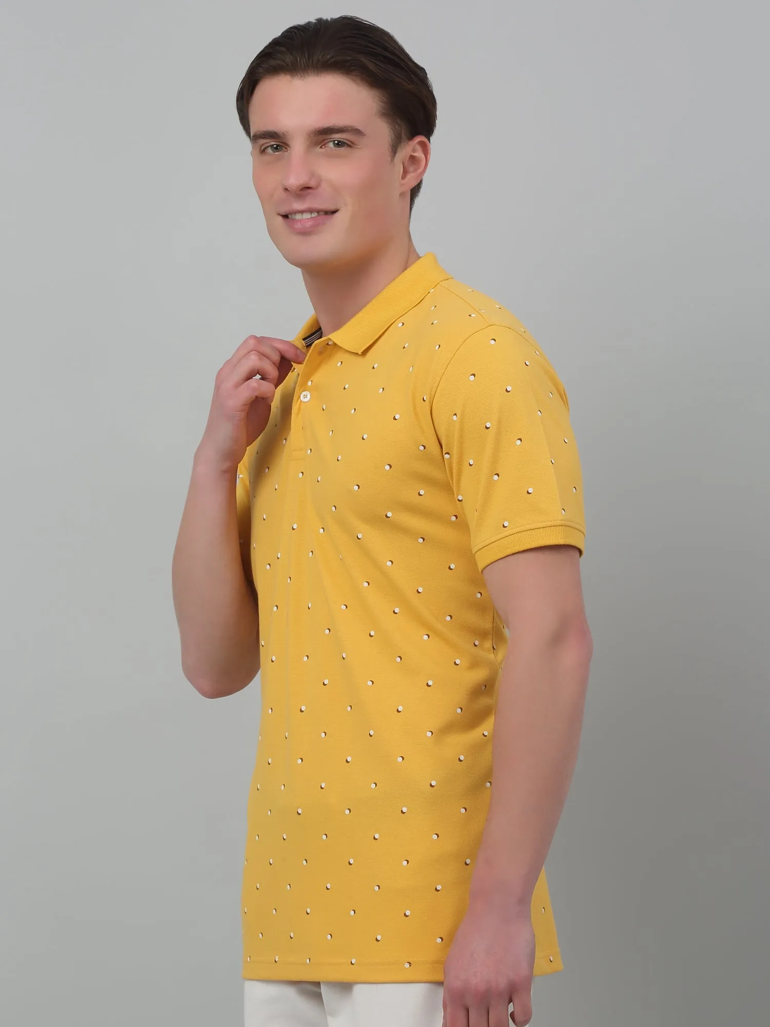 Men's Yellow All over print Polo neck Half Sleeve T-Shirt