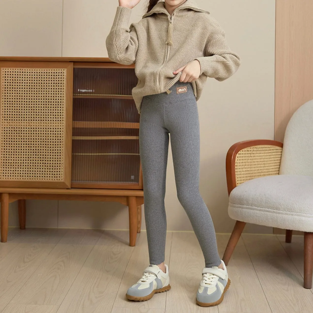Min Solid Color Winter Plush Leggings