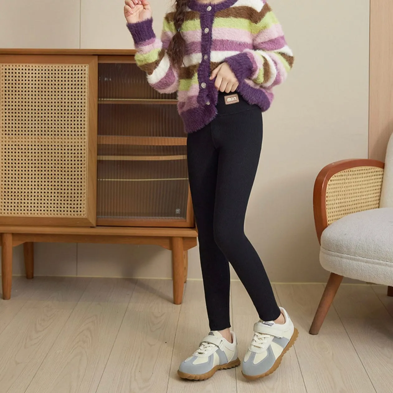 Min Solid Color Winter Plush Leggings