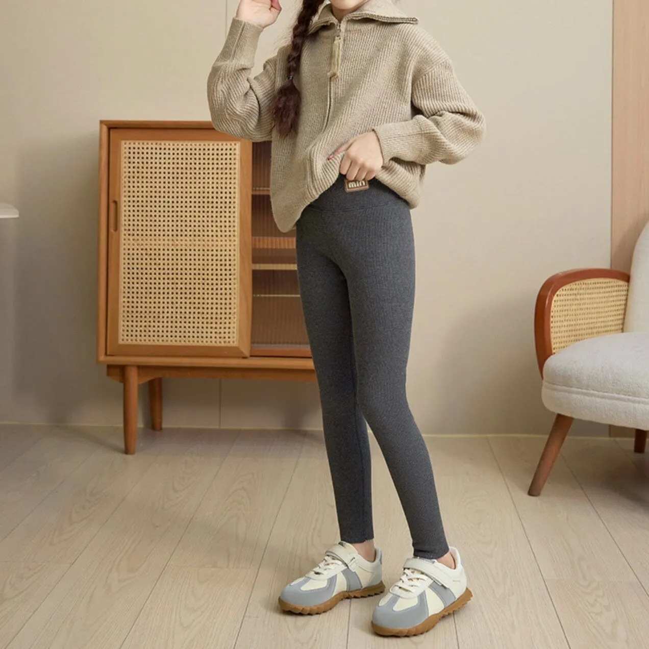Min Solid Color Winter Plush Leggings