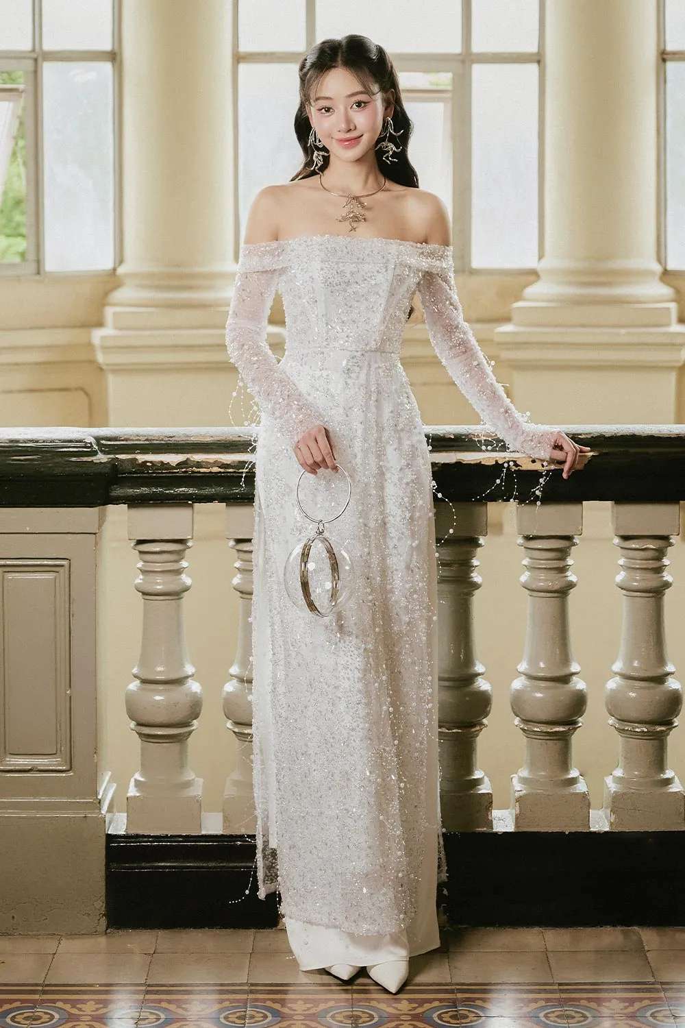 Minh Chau Straight Wide Leg Silk Satin Floor Length Pants