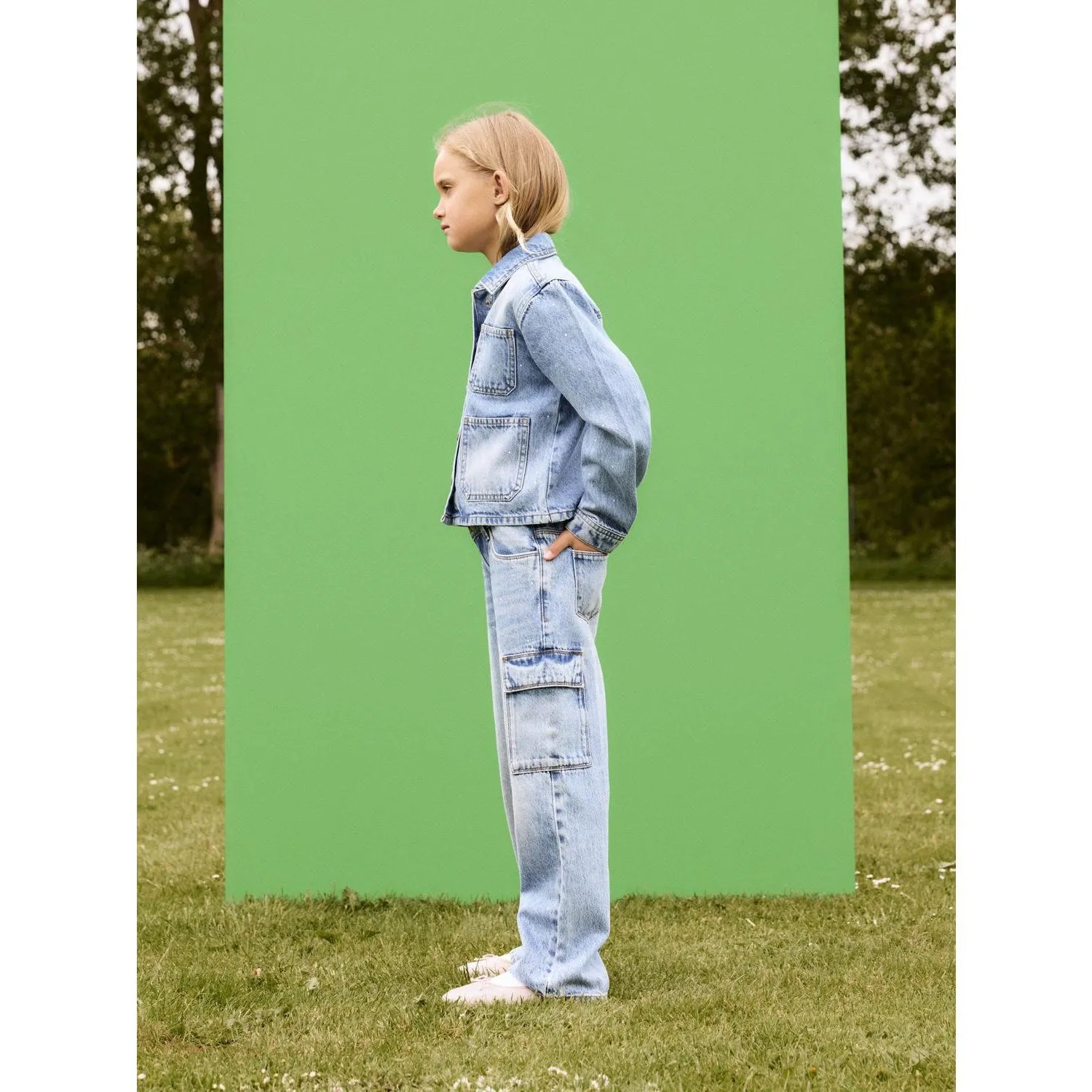 Name It Light Blue Denim Rose Wide Cargo Jeans