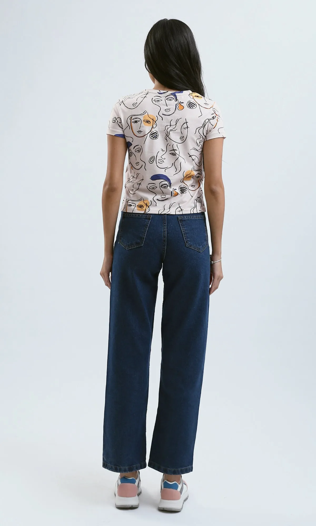 O182833 Faces Pattern Slip On Tee With Crew Neck