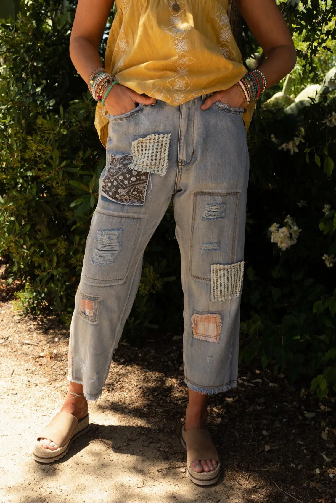 Offshore Patchwork Detail Pants - Denim