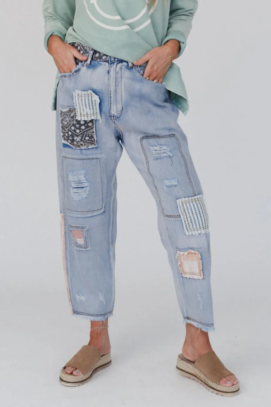 Offshore Patchwork Detail Pants - Denim